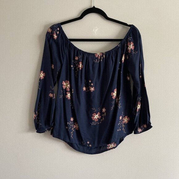 Roxy Women 8 Navy Floral Boho Beach Paradise Eyes Halter Off The Shoulder Top - Picture 15 of 15